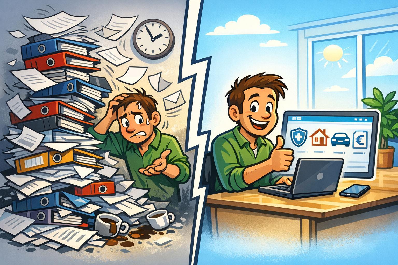 Ein glücklicher Familienvater freut sich nach Umstellung auf seine digitale Vertragsverwaltung